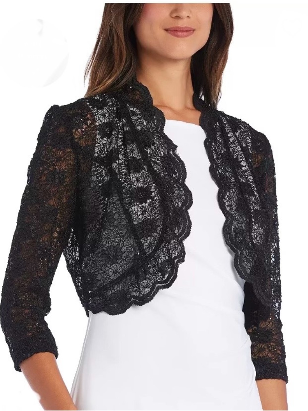 R&M Richards Black Lace Sequin Bolero Jacket XL Sheer Fairy Whimsigoth Danity